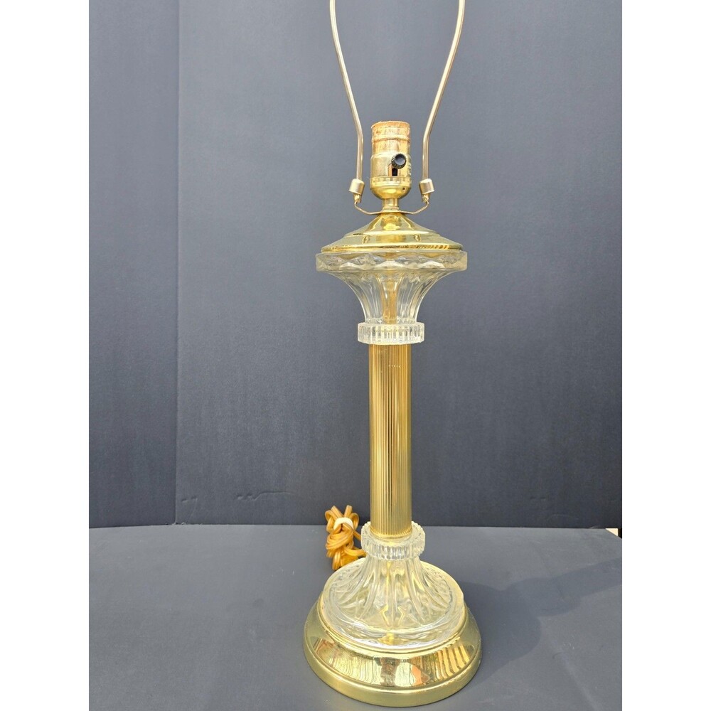 VTG Brass Ribbed Glass- Like Fluted Column Hollywood Regency Table Lamp 150W GUC
